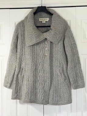 Aran Mór Irish Merino Wool Cardigan - Gray - Size L